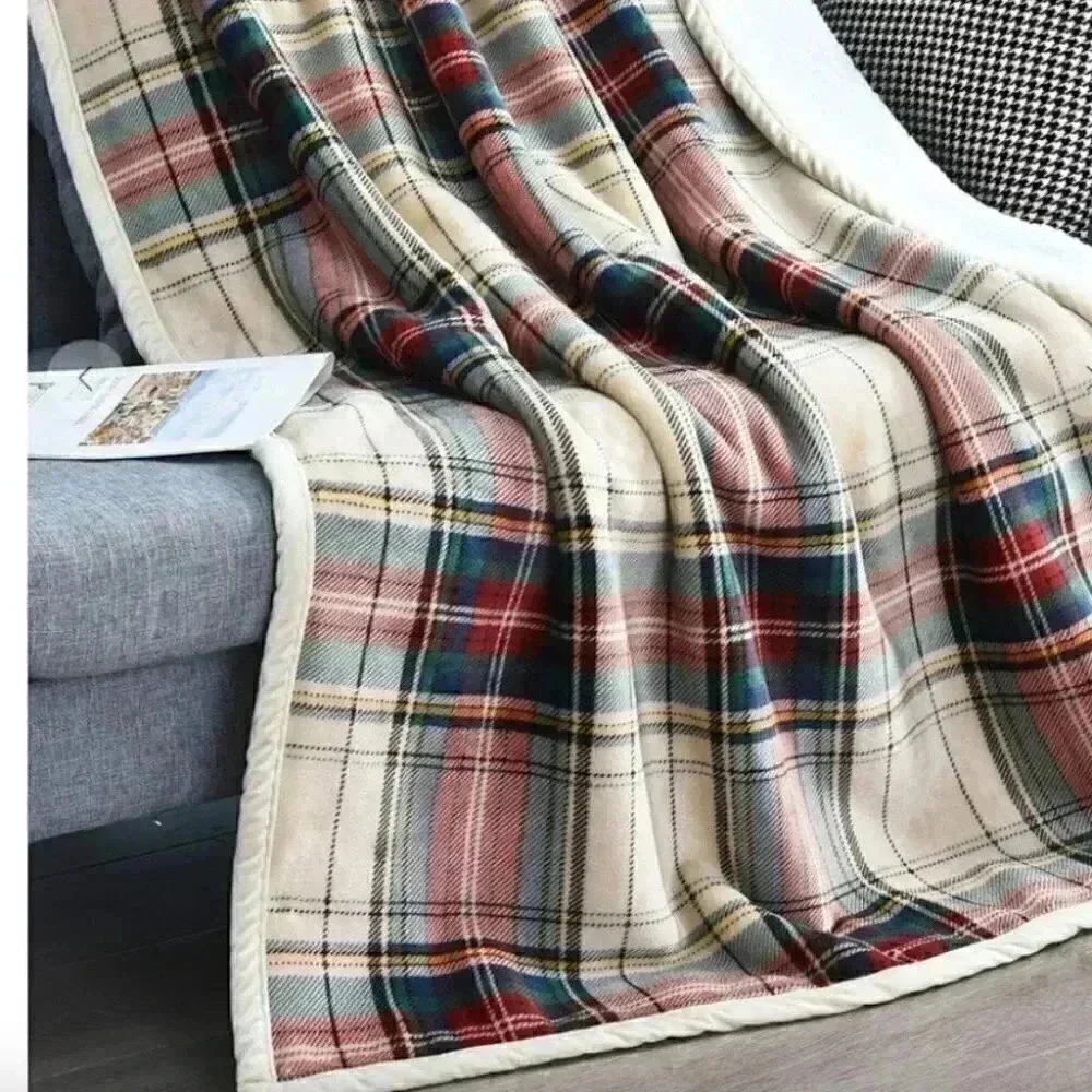 PLAID SHERPA FLEECE THROW BLANKET